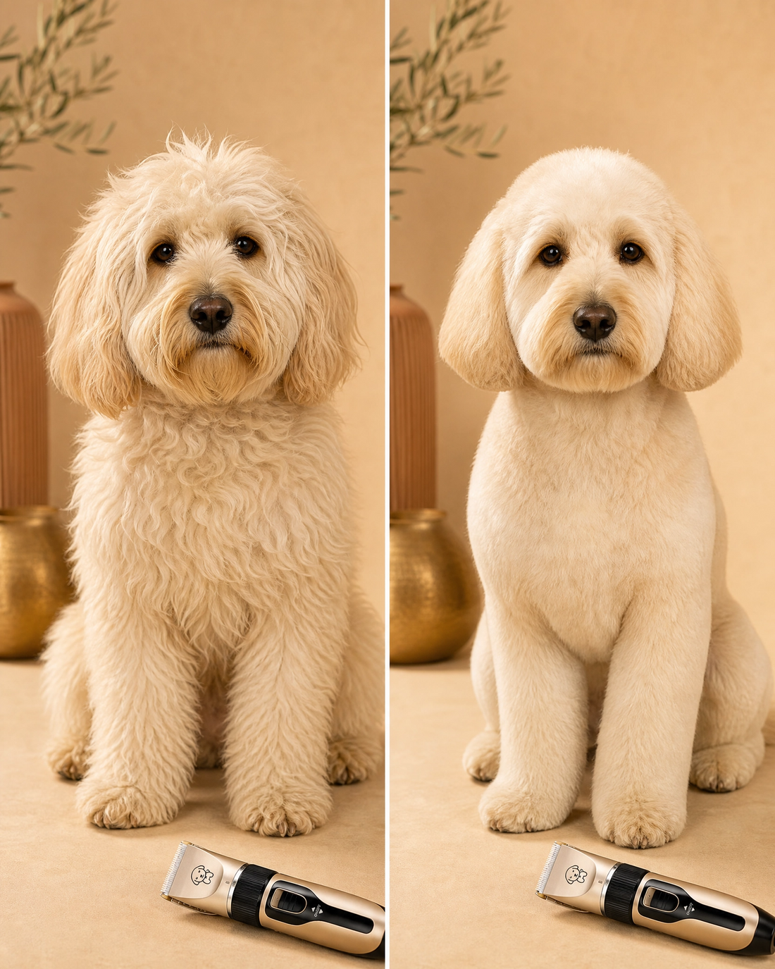 Dog before and after a grooming trim