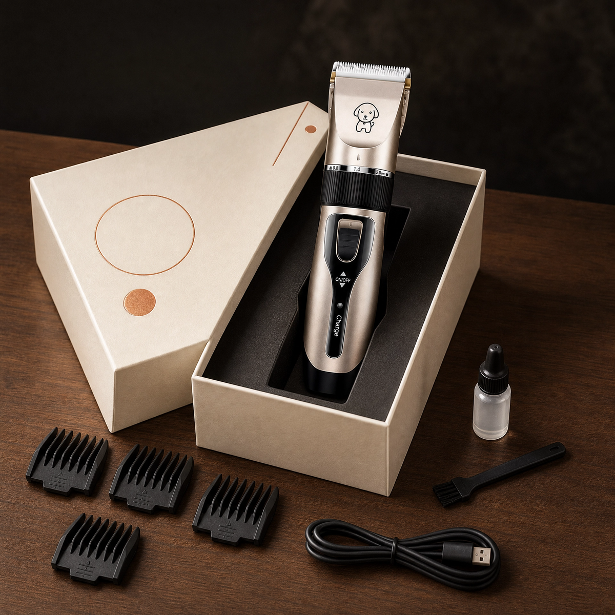 PACKYRA grooming kit box open with clipper and accessories